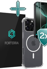 Forterra Hoesje Geschikt voor iPhone 16 Pro Max MagSafe Shock Proof Case Back Cover Met 2x Screenprotector - Hoes Geschikt voor iPhone 16 Pro Max Met MagSafe Shockproof Telefoonhoesje - Transparant