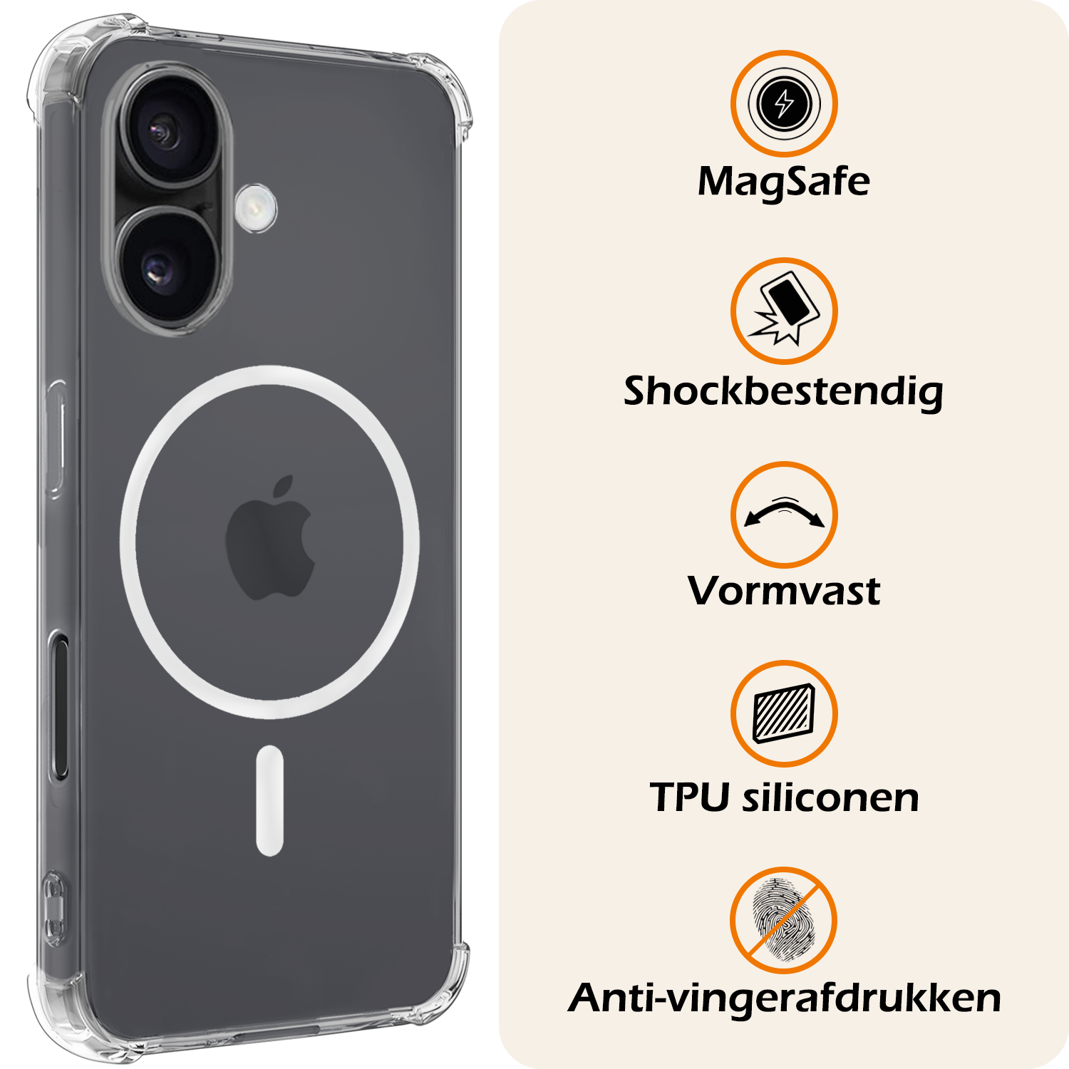 Nomfy Hoesje Geschikt voor iPhone 16 Hoes Geschikt voor Magsafe Shock Proof Cover Case Shockproof Transparant Met 2x Screenprotector - Hoesje Geschikt voor iPhone 16 Hoes Back Case Magsafe