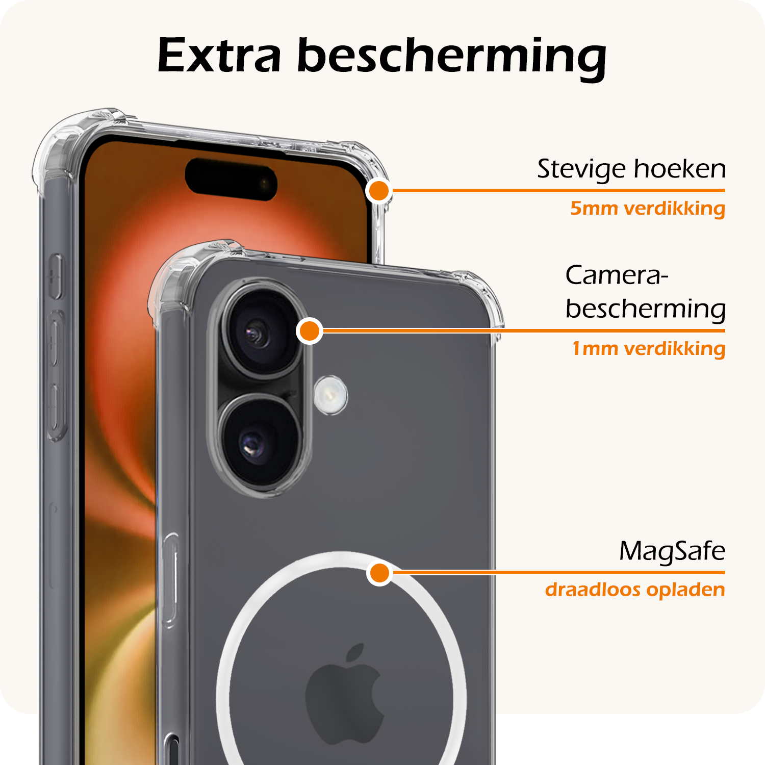 Nomfy Hoesje Geschikt voor iPhone 16 Hoes Geschikt voor Magsafe Shock Proof Cover Case Shockproof Transparant - Hoesje Geschikt voor iPhone 16 Hoes Back Case Magsafe - 2 PACK