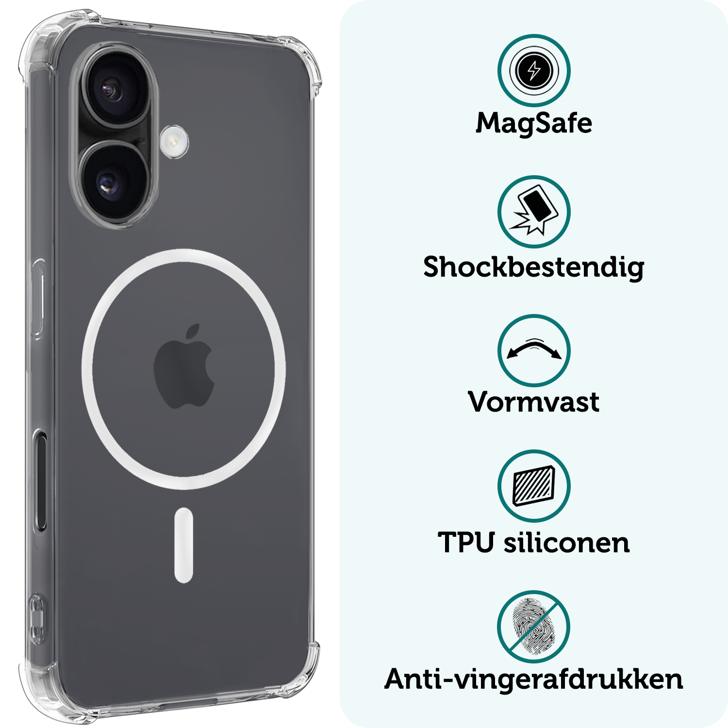 Forterra Hoesje Geschikt voor iPhone 16 MagSafe Shock Proof Case Back Cover Met Screenprotector - Hoes Geschikt voor iPhone 16 Met MagSafe Shockproof Telefoonhoesje - Transparant