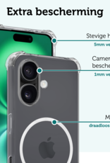 Forterra Hoesje Geschikt voor iPhone 16 MagSafe Shock Proof Case Back Cover Met 2x Screenprotector - Hoes Geschikt voor iPhone 16 Met MagSafe Shockproof Telefoonhoesje - Transparant