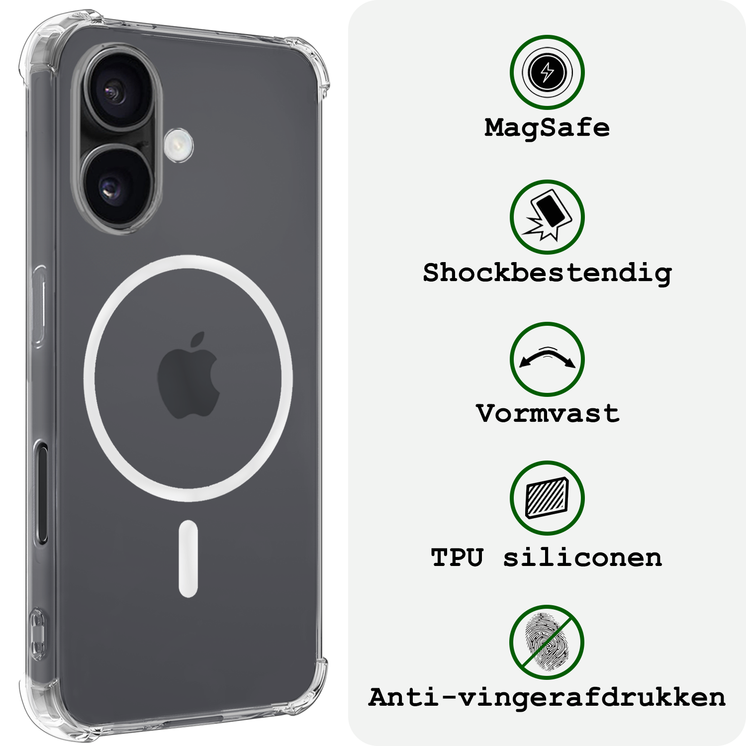 BASEY. Hoes Geschikt voor iPhone 16 Hoesje Magsafe Compatible Shock Proof Case Transparant - Hoesje Geschikt voor iPhone 16 Hoes Geschikt voor Magsafe Cover Shockproof - 2 Stuks
