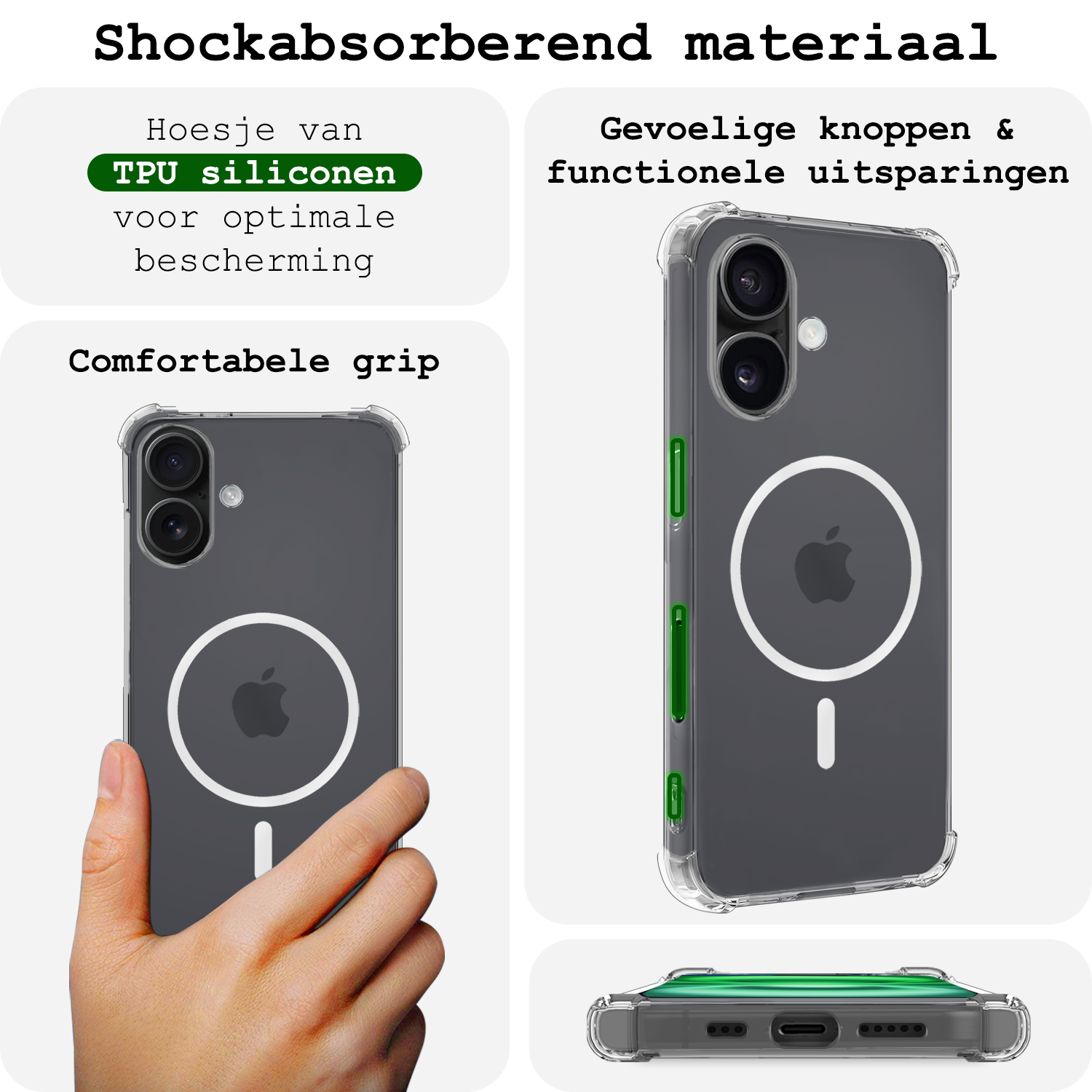 BASEY. Hoes Geschikt voor iPhone 16 Hoesje Magsafe Compatible Shock Proof Case Transparant - Hoesje Geschikt voor iPhone 16 Hoes Geschikt voor Magsafe Cover Shockproof - 2 Stuks