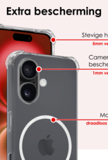 NoXx Hoes Geschikt voor iPhone 16 Hoesje Geschikt voor Magsafe Hoesje Cover Shock Proof Case - Transparant - 2x