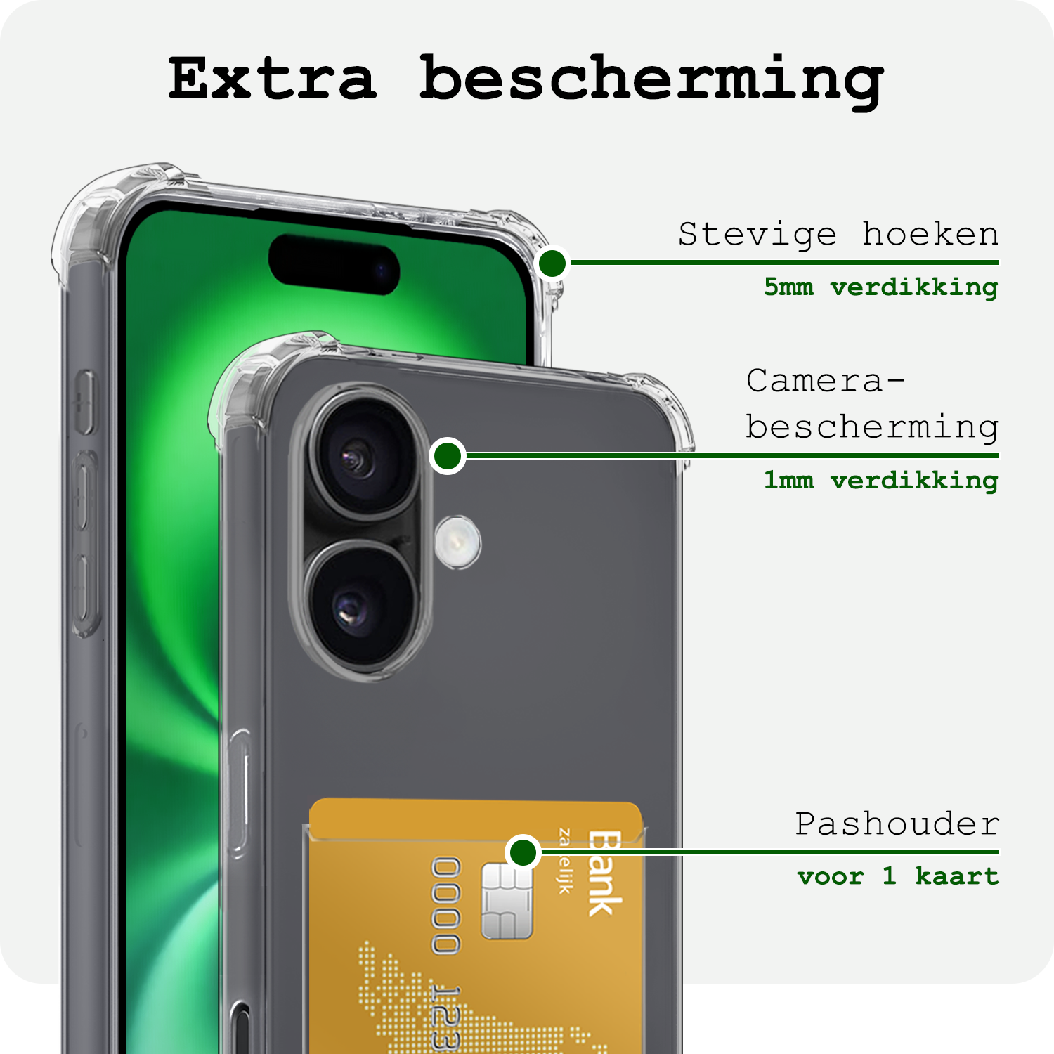 BASEY. Hoes Geschikt voor iPhone 16 Hoesje Shock Proof Case Hoes - Hoesje Geschikt voor iPhone 16 Hoes Cover Shockproof - Transparant