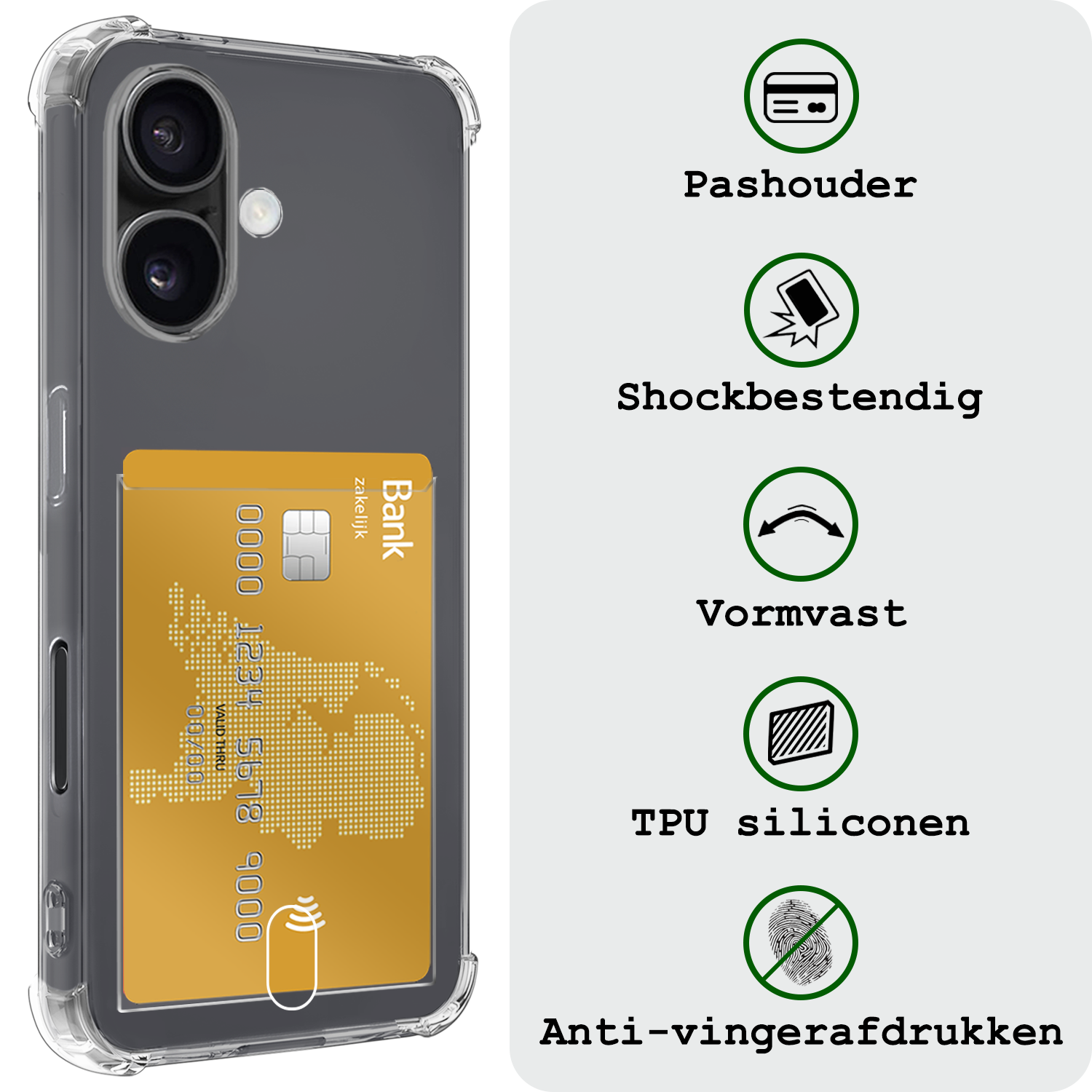 BASEY. Hoes Geschikt voor iPhone 16 Hoesje Shock Proof Case Hoes - Hoesje Geschikt voor iPhone 16 Hoes Cover Shockproof - Transparant - 2 Stuks