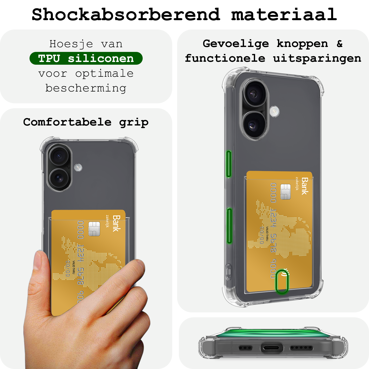 BASEY. Hoes Geschikt voor iPhone 16 Hoesje Shock Proof Case Hoes - Hoesje Geschikt voor iPhone 16 Hoes Cover Shockproof - Transparant - 2 Stuks