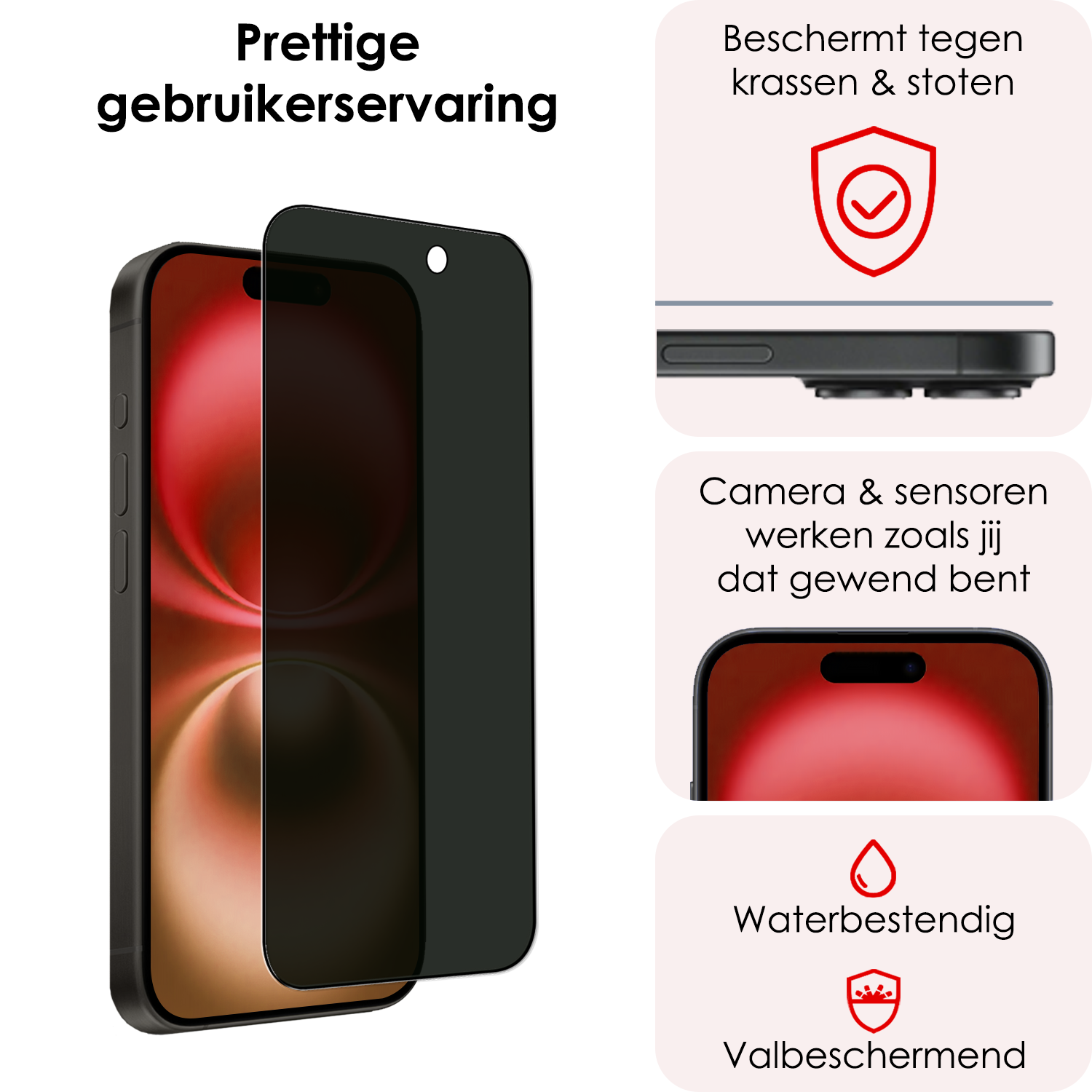 NoXx Screenprotector Geschikt voor iPhone 16 Screenprotector Privacy Tempered Glass Gehard Glas Display Cover - 3x