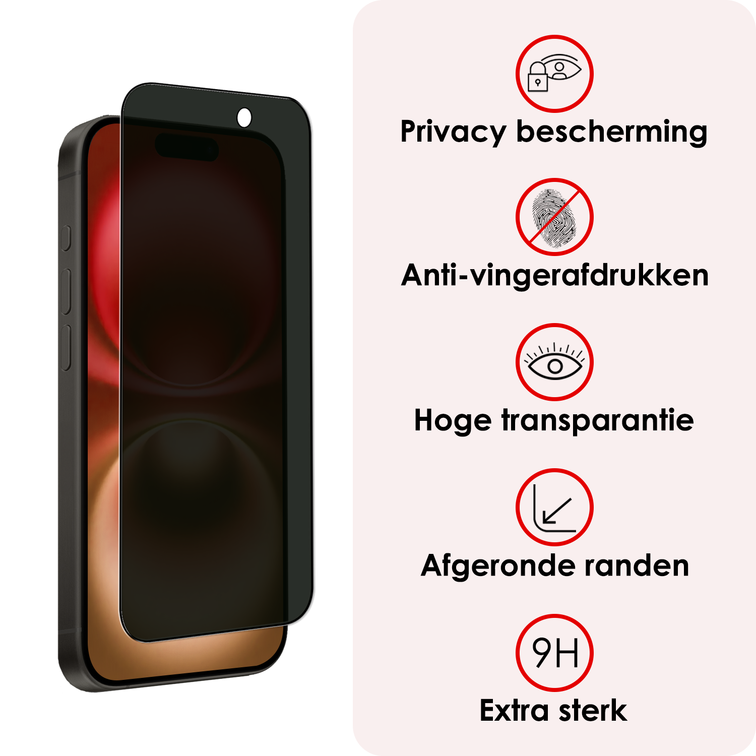 NoXx Screenprotector Geschikt voor iPhone 16 Screenprotector Privacy Tempered Glass Gehard Glas Display Cover