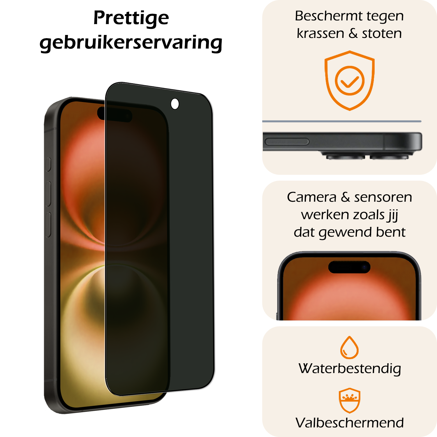 Nomfy Screenprotector - Geschikt voor iPhone 16 Screenprotector Privacy Bescherm Glas - Screenprotector Geschikt voor iPhone 16 Privacy Screenprotector Tempered Glass - 3 PACK