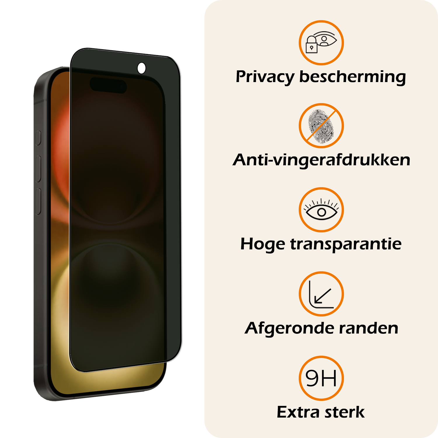 Nomfy Screenprotector - Geschikt voor iPhone 16 Screenprotector Privacy Bescherm Glas - Screenprotector Geschikt voor iPhone 16 Privacy Screenprotector Tempered Glass