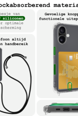 BASEY. Hoes Geschikt voor iPhone 16 Hoesje Pas Houder Shock Proof Case Hoes Met Koord Met 2x Screenprotector - Hoesje Geschikt voor iPhone 16 Hoes Met Telefoonkoord Pasjeshouder Cover - Transparant