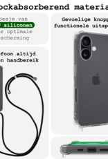 BASEY. Hoes Geschikt voor iPhone 16 Hoesje Shock Proof Case Met Koord Shock Hoes Met Koord - Hoesje Geschikt voor iPhone 16 Hoes Cover Met Koord - Transparant