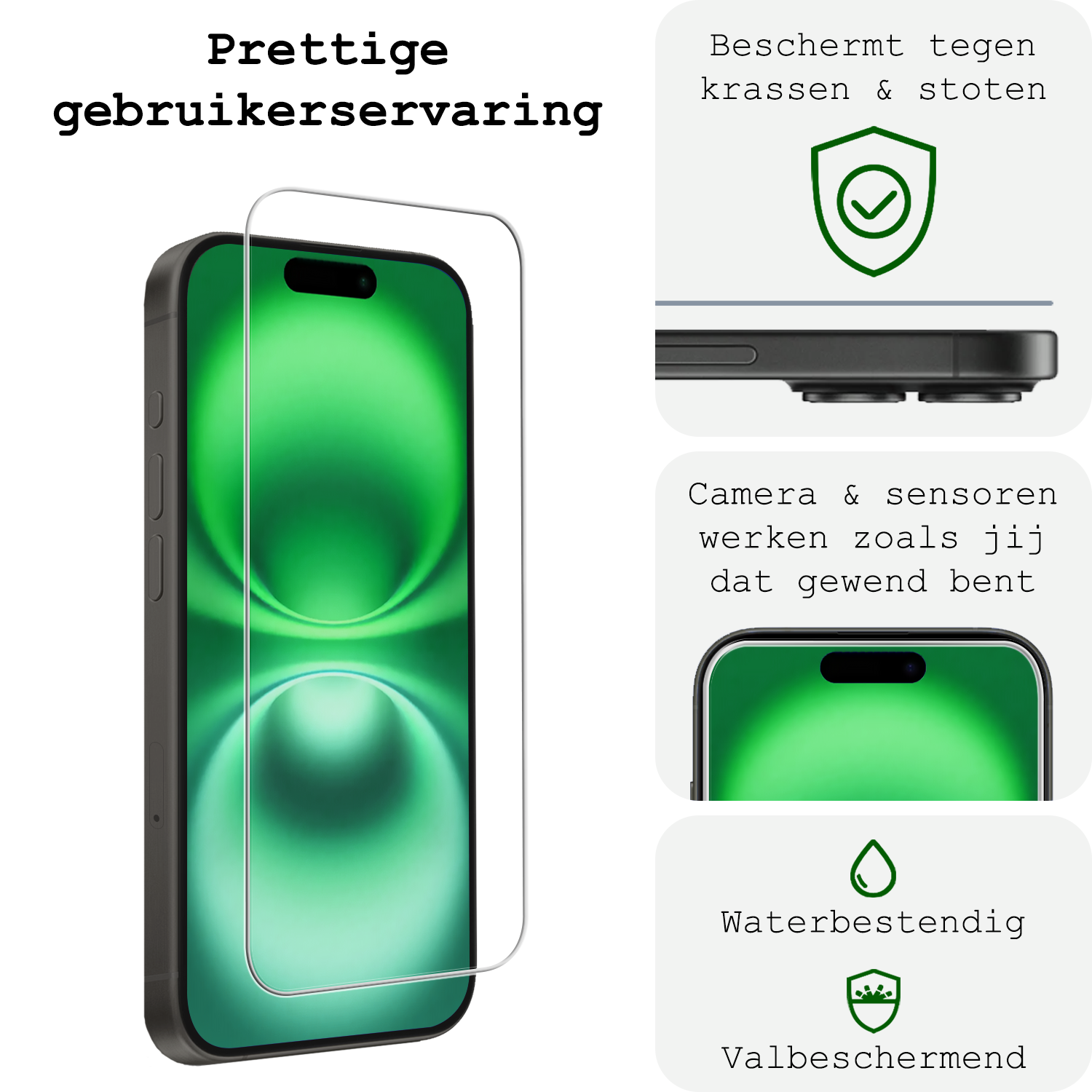 BASEY. Screenprotector Geschikt voor iPhone 16 Screenprotector Tempered Glass Beschermglas Dichte Notch - Screenprotector Geschikt voor iPhone 16 Screen Protector - 3 Stuks