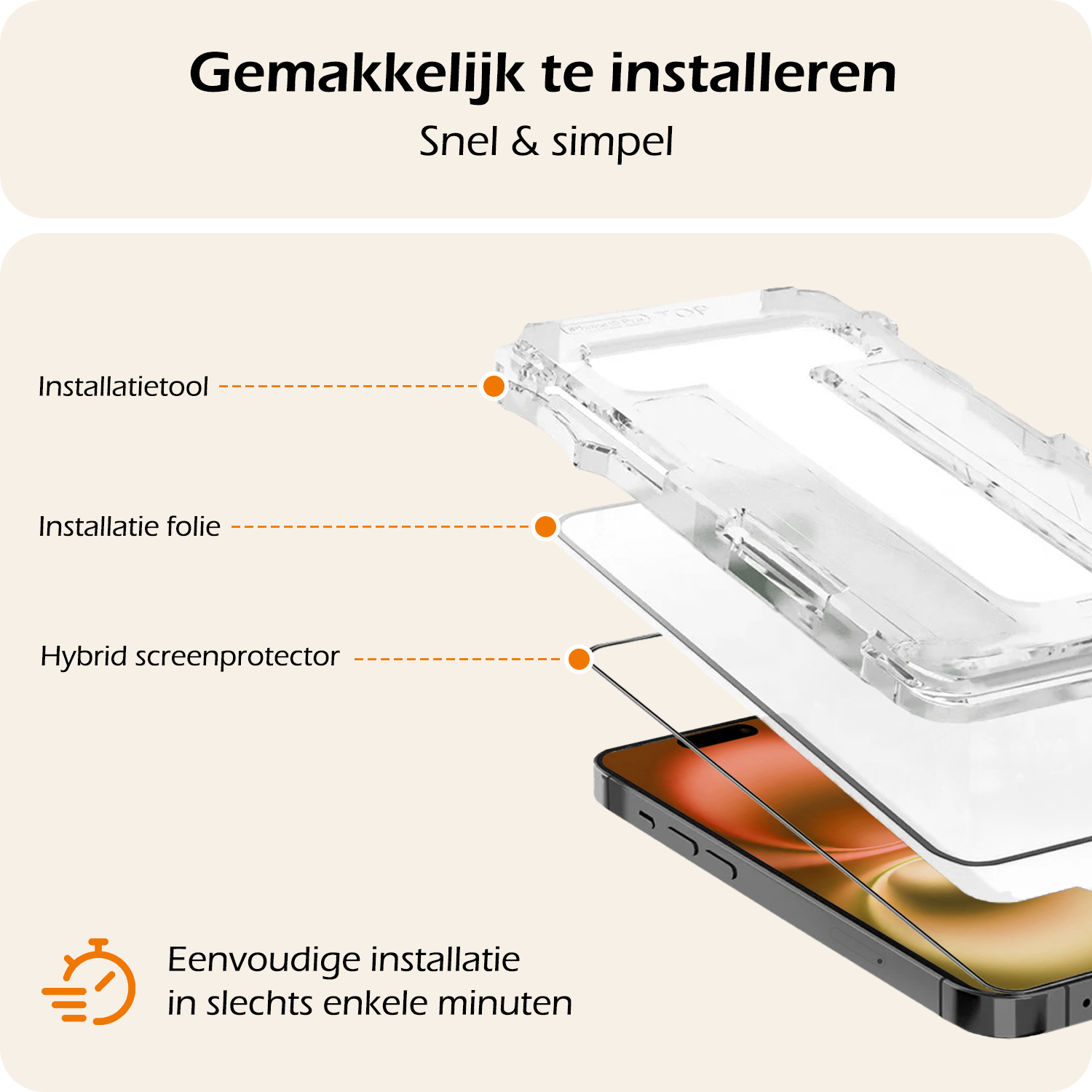 Nomfy Screenprotector - Geschikt voor iPhone 16 Screenprotector Met Installatie Kit Bescherm Glas - Screenprotector Geschikt voor iPhone 16 Screen Protector Met Montage Frame Flexibel Glas Full Cover