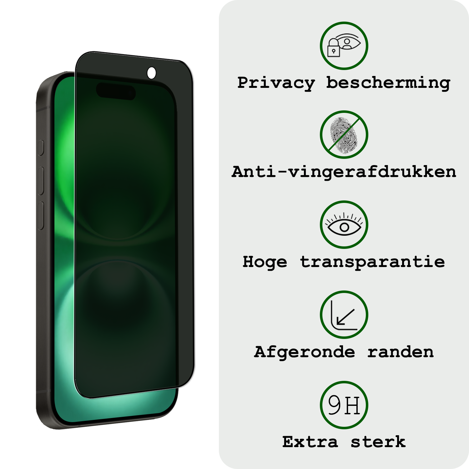 BASEY. Screenprotector Geschikt voor iPhone 16 Screenprotector Privacy Beschermglas - Screenprotector Geschikt voor iPhone 16 Screen Protector Full Screen Privacy