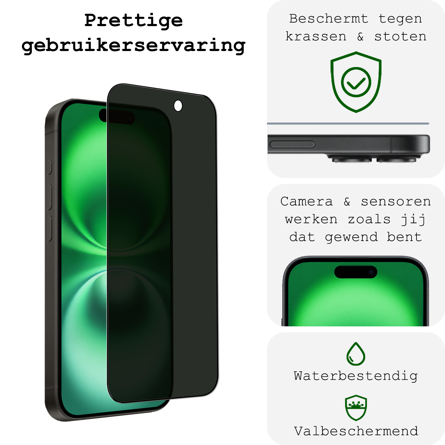 BASEY. Screenprotector Geschikt voor iPhone 16 Screenprotector Privacy Beschermglas - Screenprotector Geschikt voor iPhone 16 Screen Protector Full Screen Privacy - 2 Stuks