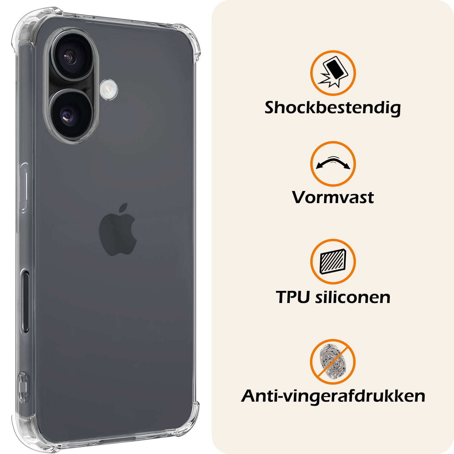 Nomfy Hoesje Geschikt voor iPhone 16 Hoesje Shock Proof Cover Case Shockproof - Hoes Geschikt voor iPhone 16 Hoes Siliconen Back Case - Transparant - 2 PACK