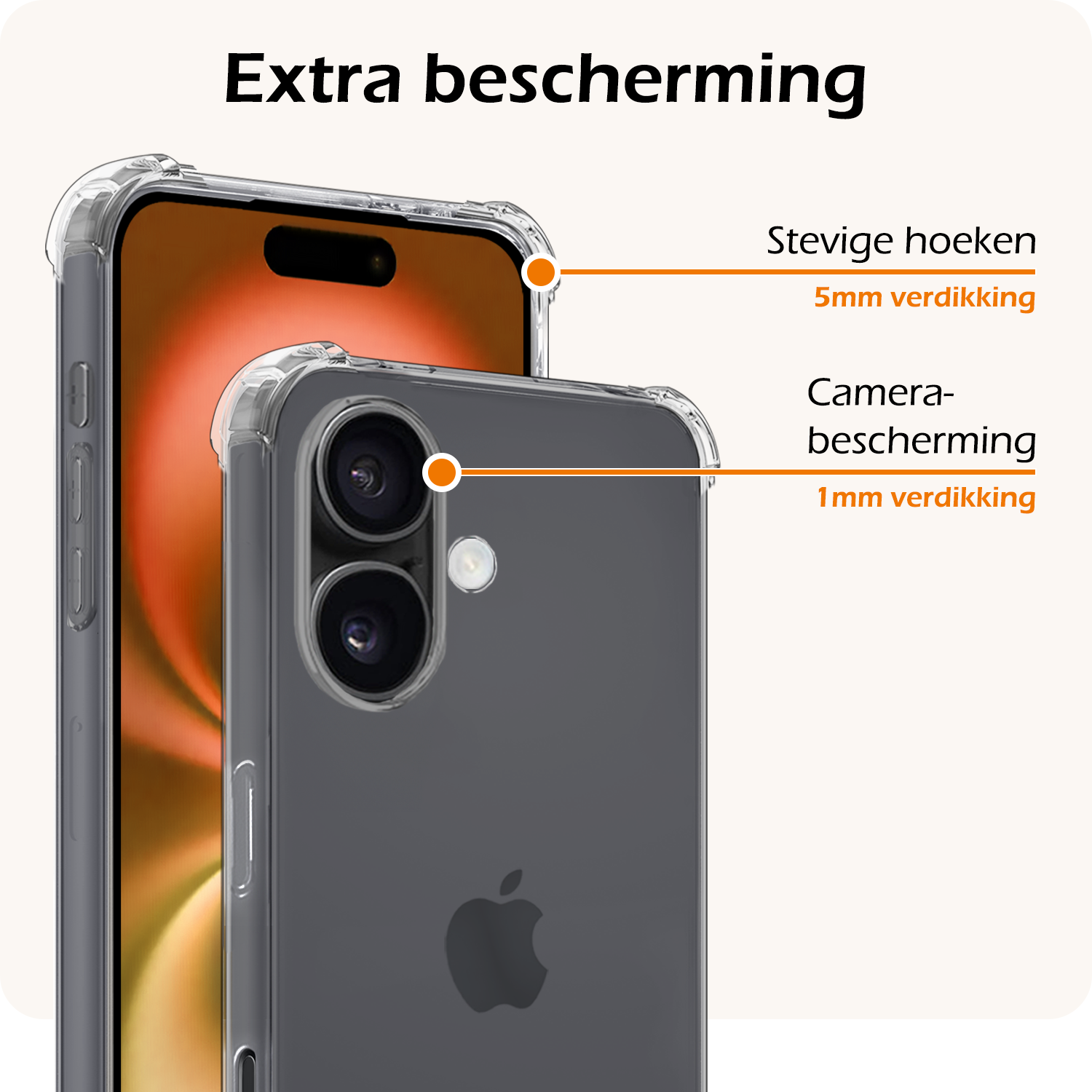 Nomfy Hoesje Geschikt voor iPhone 16 Hoesje Shock Proof Cover Case Shockproof Met Screenprotector - Hoes Geschikt voor iPhone 16 Hoes Siliconen Back Case - Transparant