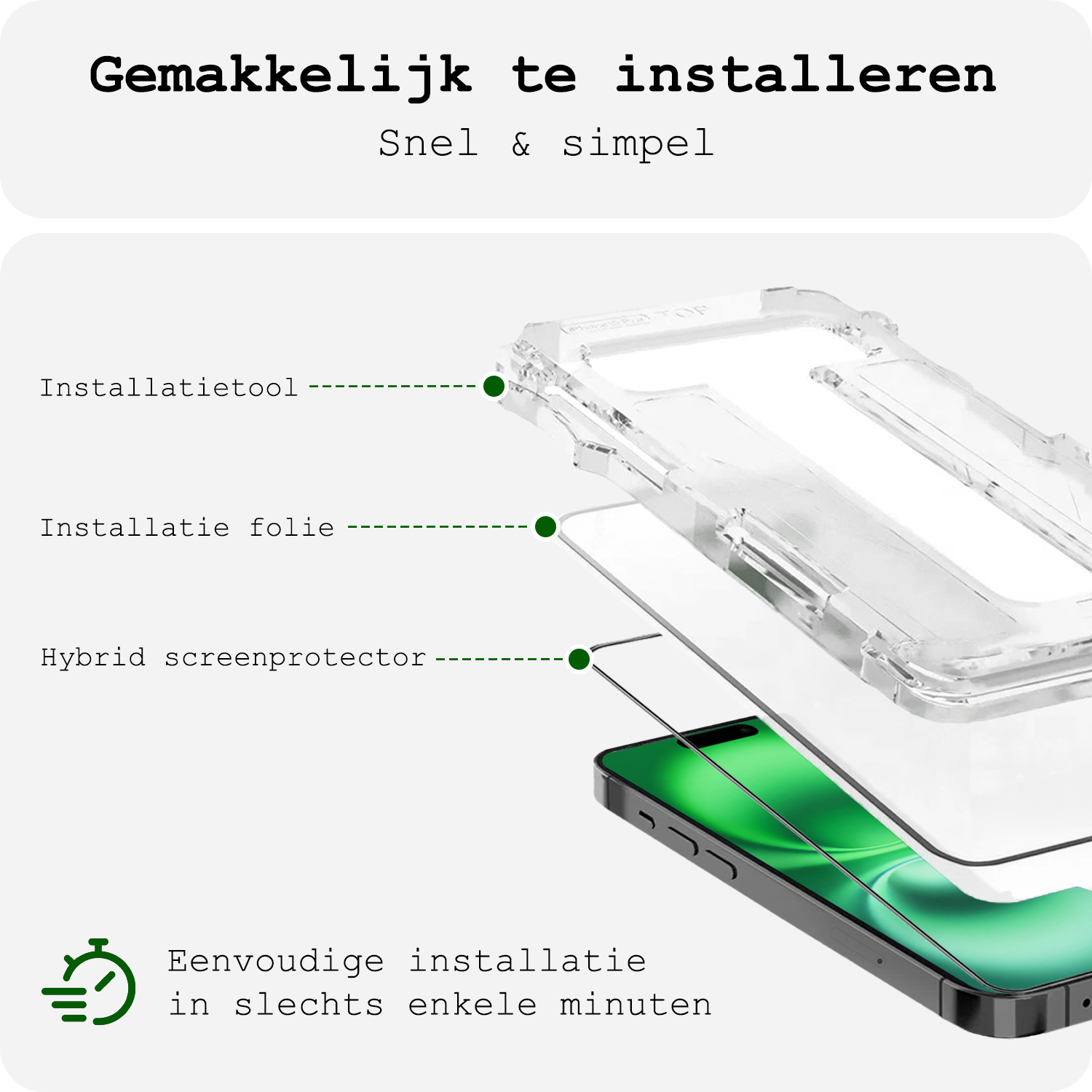 BASEY. Screenprotector Geschikt voor iPhone 16 Screenprotector Met Montage Frame Beschermglas Full Cover - Screenprotector Geschikt voor iPhone 16 Screen Protector Met Installatie Kit Full Cover