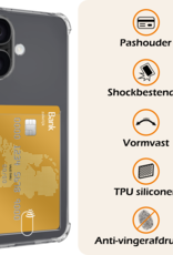 Nomfy Hoesje Geschikt voor iPhone 16 Hoesje Pasjeshouder Shockproof Pas Houder - Hoesje Geschikt voor iPhone 16 Hoes Met Kaarthouder - Transparant - 2 PACK