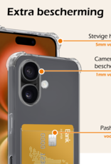 Nomfy Hoesje Geschikt voor iPhone 16 Hoesje Pasjeshouder Shockproof Pas Houder - Hoesje Geschikt voor iPhone 16 Hoes Met Kaarthouder - Transparant - 2 PACK