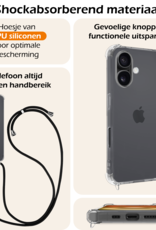 Nomfy Hoesje Geschikt voor iPhone 16 Hoesje Shock Proof Transparant Met Telefoonketting Case Shock Koord - Hoesje Geschikt voor iPhone 16 Shock Proof Case Met Koord - Transparant