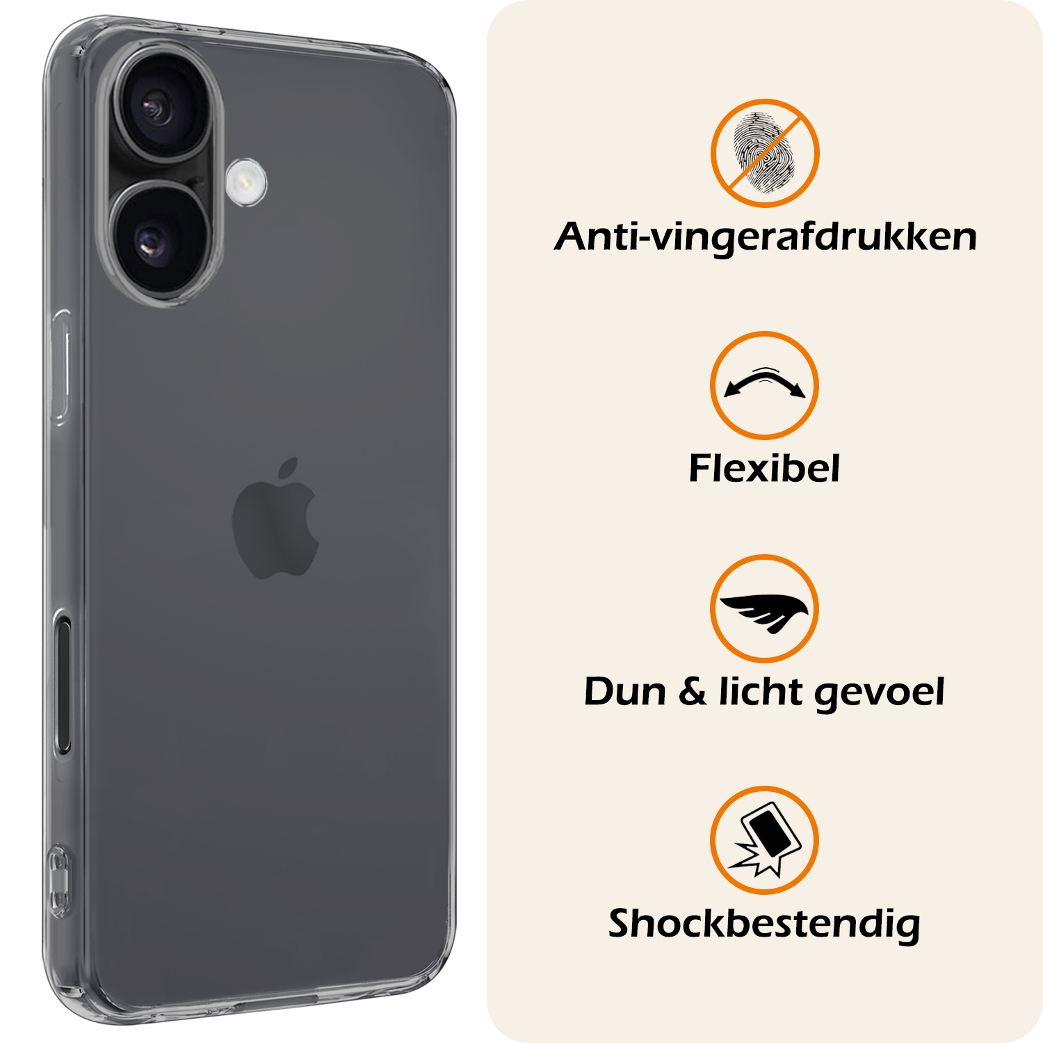 Nomfy Hoesje Geschikt voor iPhone 16 Hoesje Siliconen Cover Case Met 2x Screenprotector - Hoes Geschikt voor iPhone 16 Hoes Back Case - Transparant