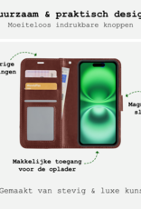 BASEY. Hoes Geschikt voor iPhone 16 Hoesje Bookcase Hoes Flip Case Book Cover - Hoesje Geschikt voor iPhone 16 Hoes Book Case Hoesje - Bruin