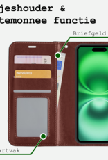 BASEY. Hoes Geschikt voor iPhone 16 Hoesje Bookcase Hoes Flip Case Book Cover Met 2x Screenprotector - Hoesje Geschikt voor iPhone 16 Hoes Book Case Hoesje - Bruin