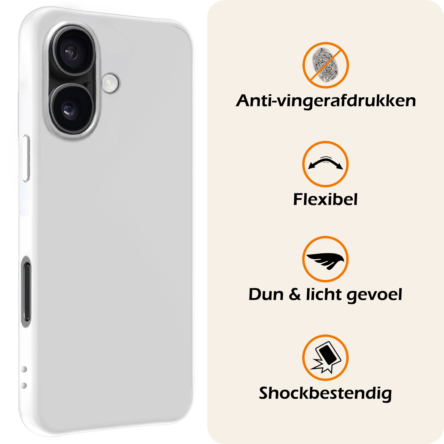 Nomfy Hoesje Geschikt voor iPhone 16 Hoesje Siliconen Cover Case - Hoes Geschikt voor iPhone 16 Hoes Back Case - 2-PACK - Wit