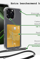 BASEY. Hoes Geschikt voor iPhone 16 Pro Max Hoesje Pas Houder Shock Proof Case Hoes Met Koord - Hoesje Geschikt voor iPhone 16 Pro Max Hoes Met Telefoonkoord Pasjeshouder Cover - Transparant - 2 Stuks