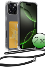 BASEY. Hoes Geschikt voor iPhone 16 Pro Max Hoesje Pas Houder Shock Proof Case Hoes Met Koord - Hoesje Geschikt voor iPhone 16 Pro Max Hoes Met Telefoonkoord Pasjeshouder Cover - Transparant - 2 Stuks
