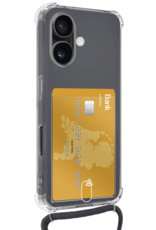 Nomfy Hoesje Geschikt voor iPhone 16 Hoesje Met Telefoonketting Pasjeshouder Shockproof Case Koord - Hoesje Geschikt voor iPhone 16 Hoes Met Kaarthouder - Transparant - 2 PACK