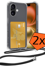 Nomfy Hoesje Geschikt voor iPhone 16 Plus Hoesje Met Telefoonketting Pasjeshouder Shockproof Case Koord - Hoesje Geschikt voor iPhone 16 Plus Hoes Met Kaarthouder - Transparant - 2 PACK