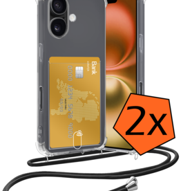 Nomfy Nomfy iPhone 16 Plus Hoesje Pashouder met Koord - 2 PACK