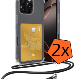 Nomfy Nomfy iPhone 16 Pro Hoesje Pashouder met Koord - 2 PACK