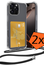 Nomfy Hoesje Geschikt voor iPhone 16 Pro Max Hoesje Met Telefoonketting Pasjeshouder Shockproof Case Koord - Hoesje Geschikt voor iPhone 16 Pro Max Hoes Met Kaarthouder - Transparant - 2 PACK