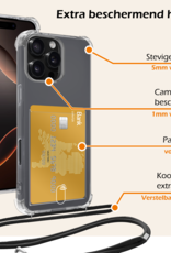 Nomfy Hoesje Geschikt voor iPhone 16 Pro Max Hoesje Met Telefoonketting Pasjeshouder Shockproof Case Koord - Hoesje Geschikt voor iPhone 16 Pro Max Hoes Met Kaarthouder - Transparant - 2 PACK