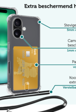 Forterra Hoesje Geschikt voor iPhone 16 Pashouder Case Siliconen Hoes Met Koord - Hoes Geschikt voor iPhone 16 Met Telefoonkoord Hoesje Back Cover Met Pasjeshouder - Transparant - 2 PACK