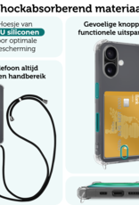 Forterra Hoesje Geschikt voor iPhone 16 Pashouder Case Siliconen Hoes Met Koord - Hoes Geschikt voor iPhone 16 Met Telefoonkoord Hoesje Back Cover Met Pasjeshouder - Transparant - 2 PACK