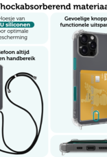 Forterra Hoesje Geschikt voor iPhone 16 Pro Pashouder Case Siliconen Hoes Met Koord - Hoes Geschikt voor iPhone 16 Pro Met Telefoonkoord Hoesje Back Cover Met Pasjeshouder - Transparant - 2 PACK
