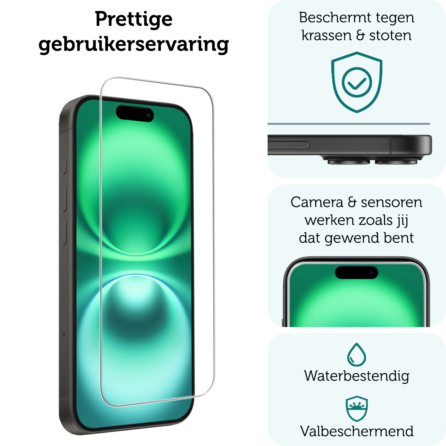 Forterra Screenprotector Geschikt voor iPhone 16 Screenprotector Met Dichte Notch Gehard Glas Full Cover - Screen Protector Geschikt voor iPhone 16 Screenprotector Tempered Glass - 3 PACK
