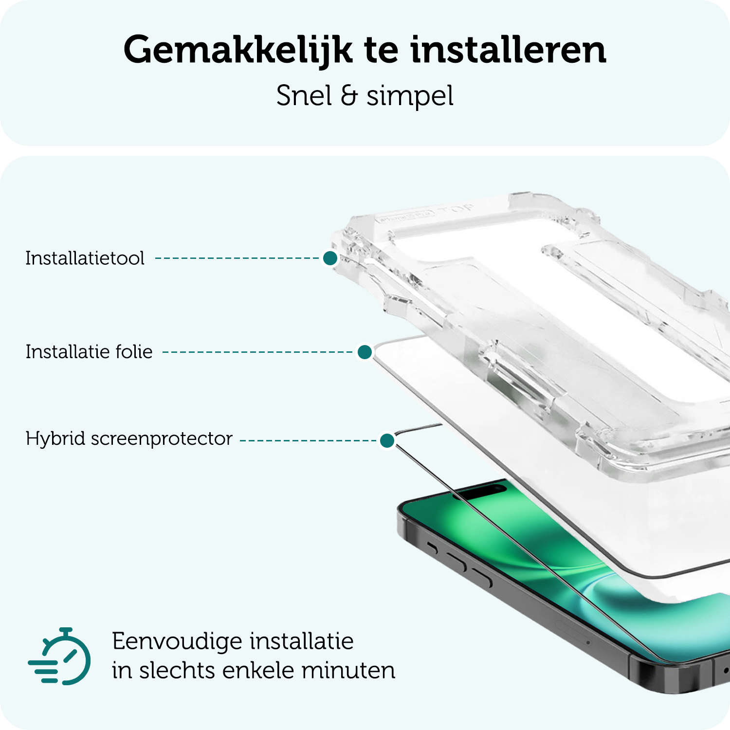 Forterra Screenprotector Geschikt voor iPhone 16 Screenprotector Met Installatie Kit Flexibel Hybrid Full Cover - Screen Protector Geschikt voor iPhone 16 Screenprotector Met Montage Frame Buigbaar Glas - 3 PACK