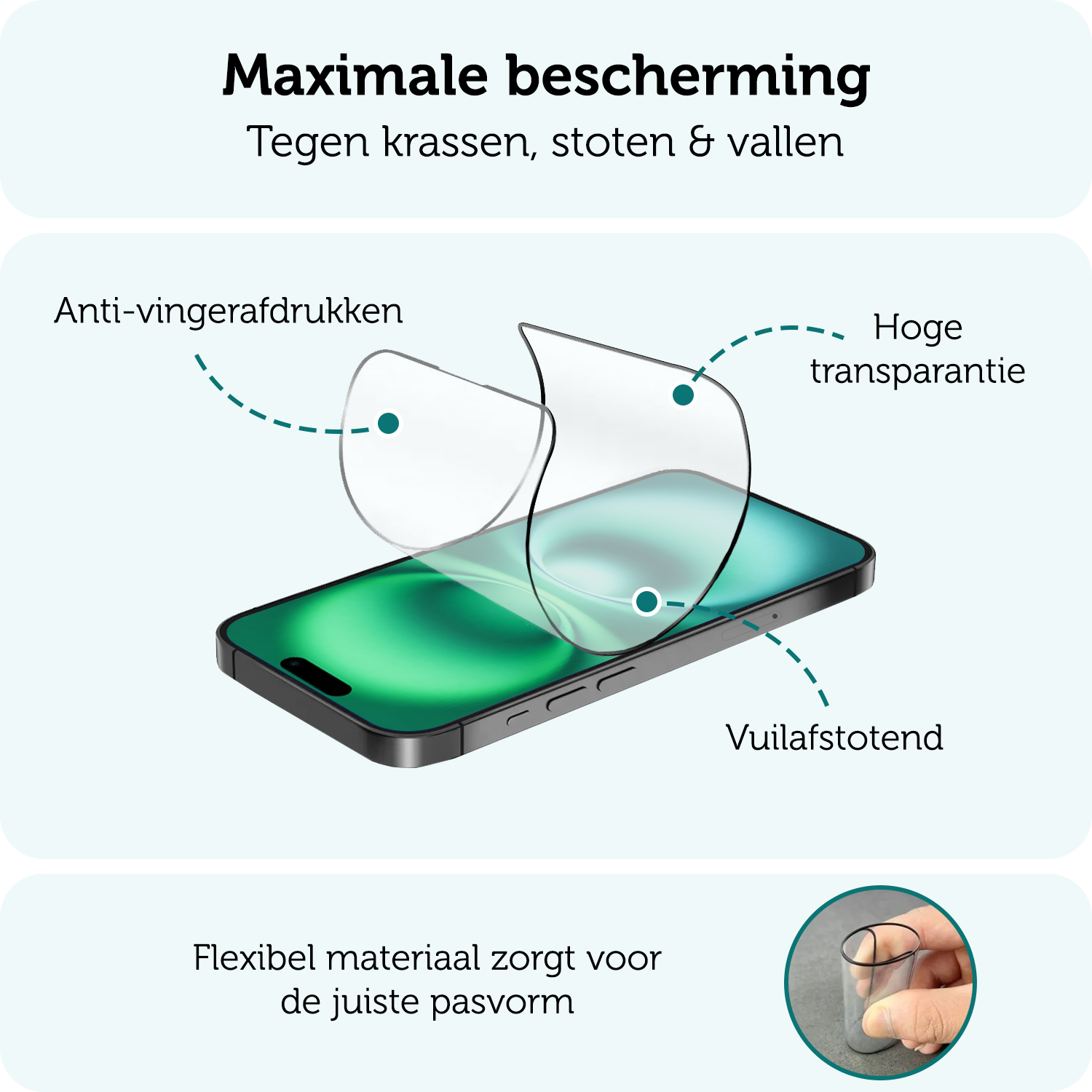 Forterra Screenprotector Geschikt voor iPhone 16 Screenprotector Met Installatie Kit Flexibel Hybrid Full Cover - Screen Protector Geschikt voor iPhone 16 Screenprotector Met Montage Frame Buigbaar Glas - 3 PACK