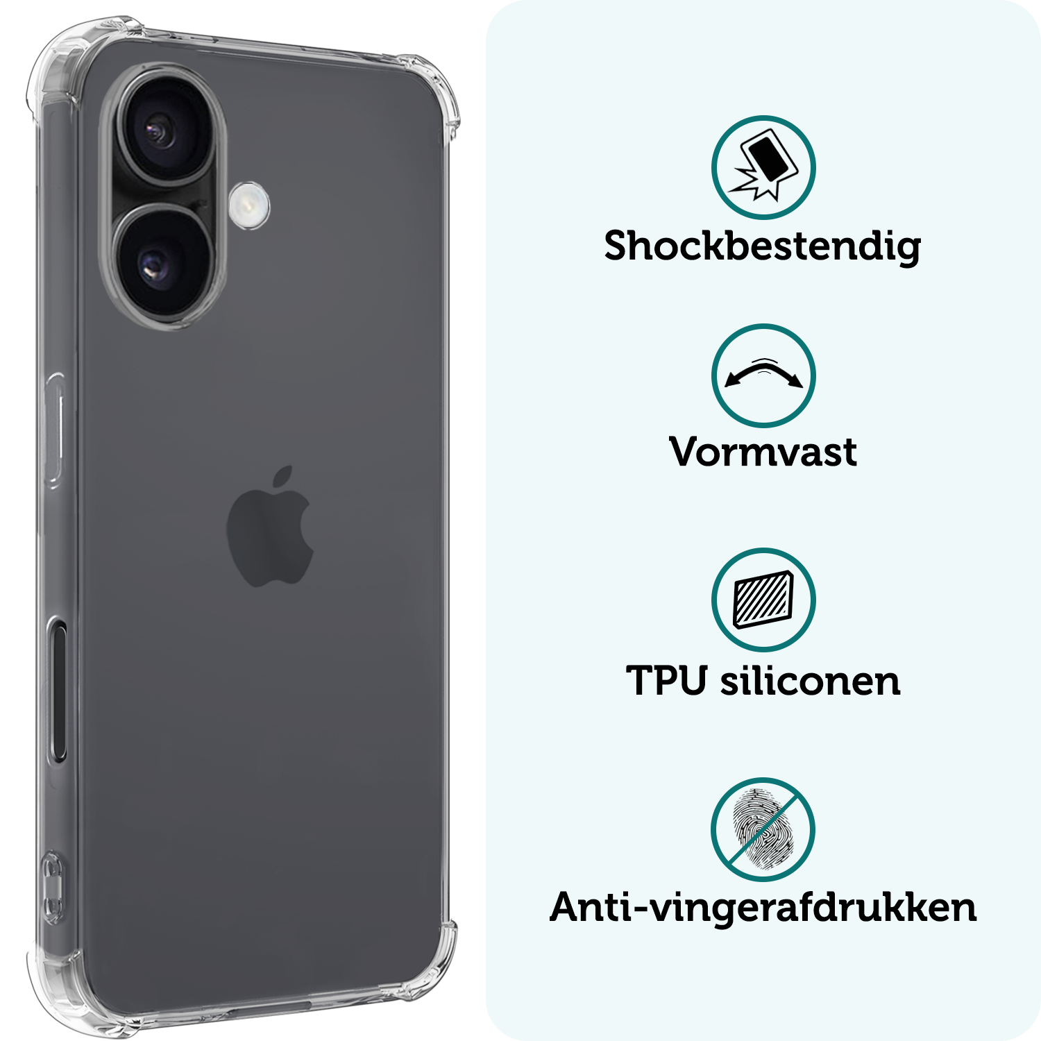 Forterra Hoesje Geschikt voor iPhone 16 Case Shockproof Siliconen Hoes - Hoes Geschikt voor iPhone 16 Hoesje Shock Proof Back Cover - Transparant - 2 PACK