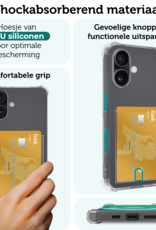 Forterra Hoesje Geschikt voor iPhone 16 Pashouder Case Siliconen Hoes Met 2x Screenprotector - Hoes Geschikt voor iPhone 16 Hoesje Back Cover Met Pasjeshouder - Transparant