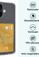Forterra Hoesje Geschikt voor iPhone 16 Pashouder Case Siliconen Hoes Met 2x Screenprotector - Hoes Geschikt voor iPhone 16 Hoesje Back Cover Met Pasjeshouder - Transparant