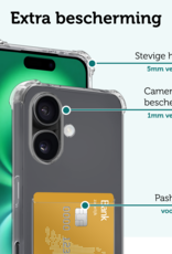 Forterra Hoesje Geschikt voor iPhone 16 Pashouder Case Siliconen Hoes Met 2x Screenprotector - Hoes Geschikt voor iPhone 16 Hoesje Back Cover Met Pasjeshouder - Transparant