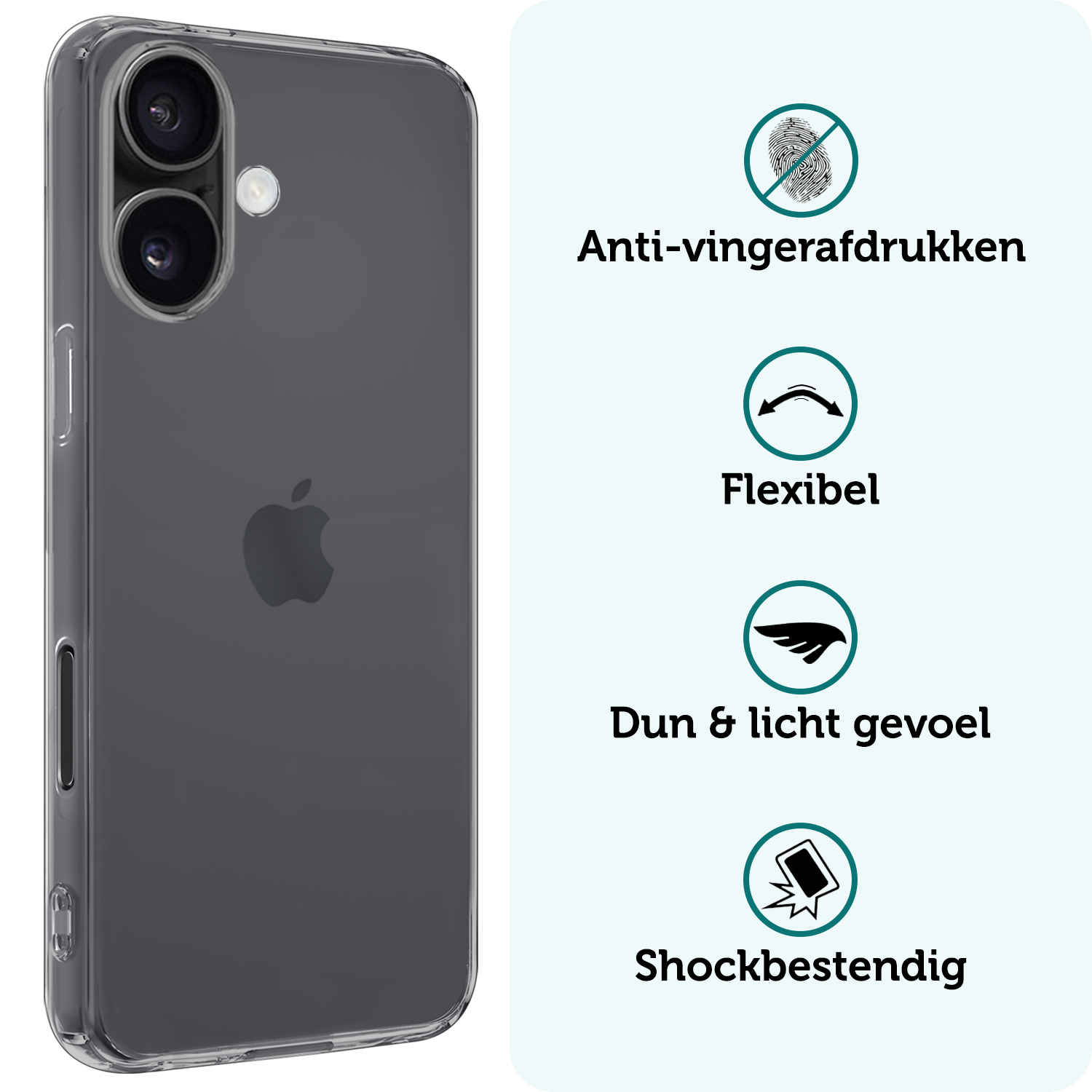 Forterra Hoesje Geschikt voor iPhone 16 Case Siliconen Hoes Met Screenprotector - Hoes Geschikt voor iPhone 16 Hoesje Back Cover - Transparant